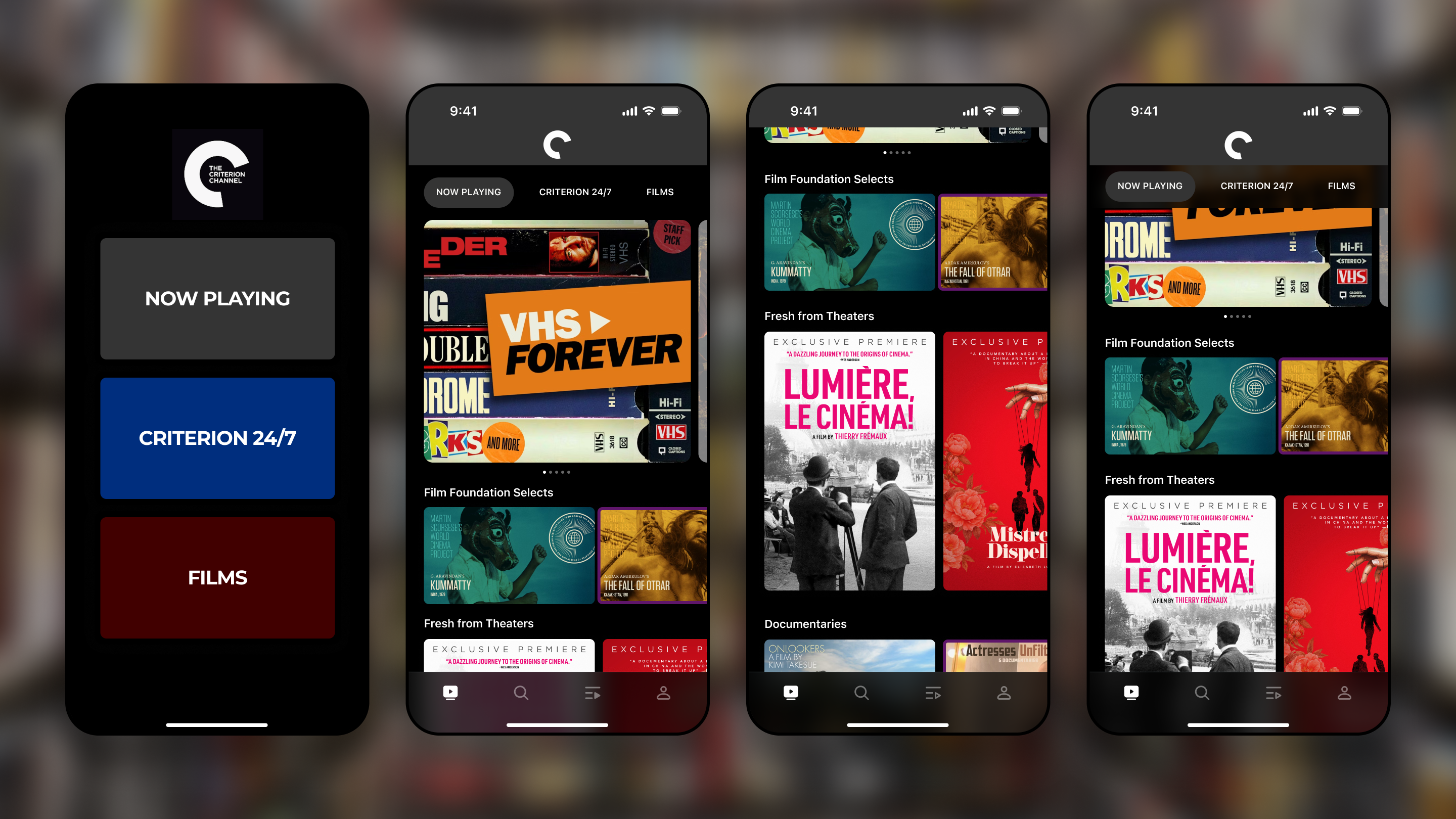 Criterion Channel mobile app home screen