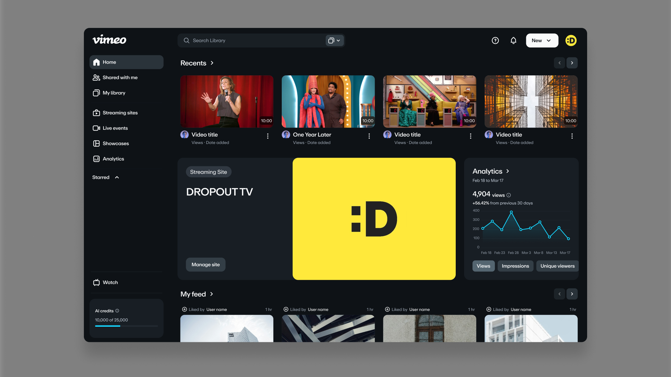 Vimeo streaming platform dashboard